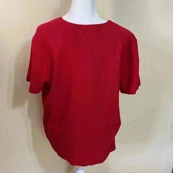 Mosaic Linen Blend Plus Size 14 Red Short Open Front Jacket with Short Sleeves. - Picture 3 of 8